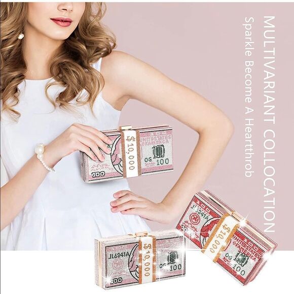 Rhinestone US Dollars Clutch Bag. - Picture 13 of 14